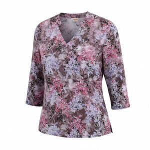 Tianello Steve Barraza Silk Diva Blouse XL Mauve Floral Garment Dyed 3/4 Sleeve